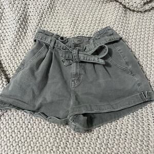 Green denim shorts with